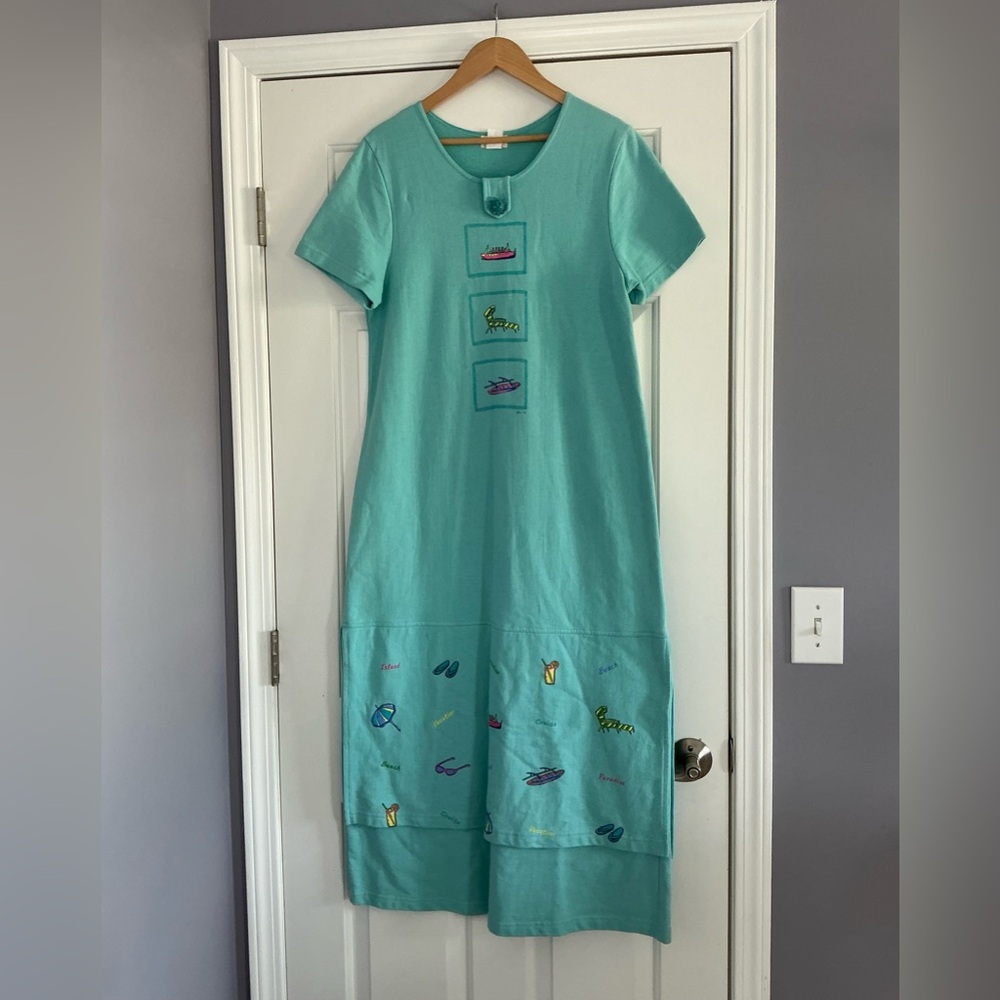 Vintage Cite French Terry Cloth Beach Summer Maxi Dress S